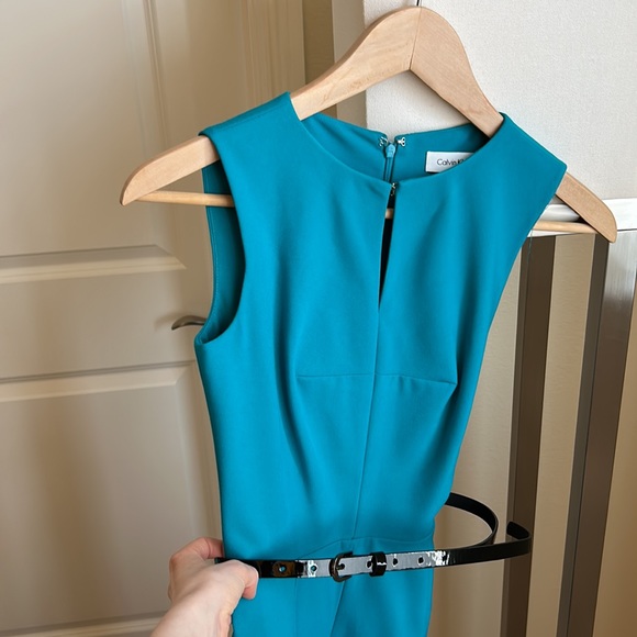 COPY - Calvin Klein Tailored Business Dress with Belt Teal Size 0p zero petite … - Picture 2 of 6